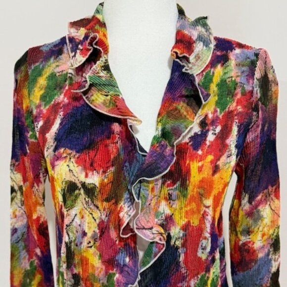 Caeliann Crinkle Pleated Stretch Open Front Cropped Jacket Multi-Color Size M - Picture 3 of 5